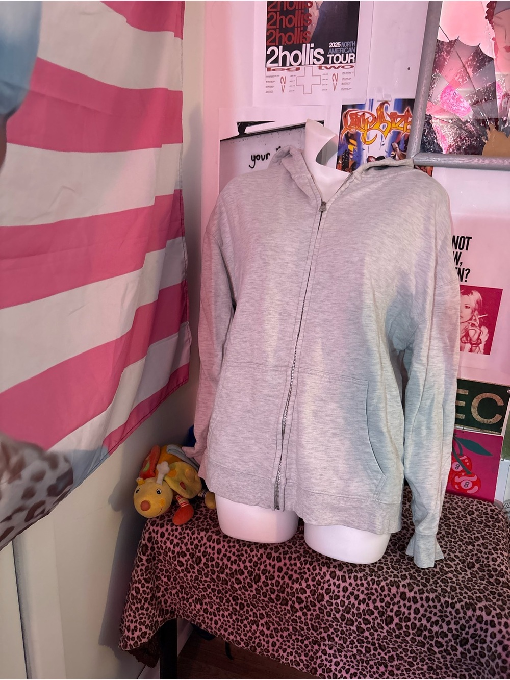 Garage Light Gray Zip Hoodie with Gold Zipper